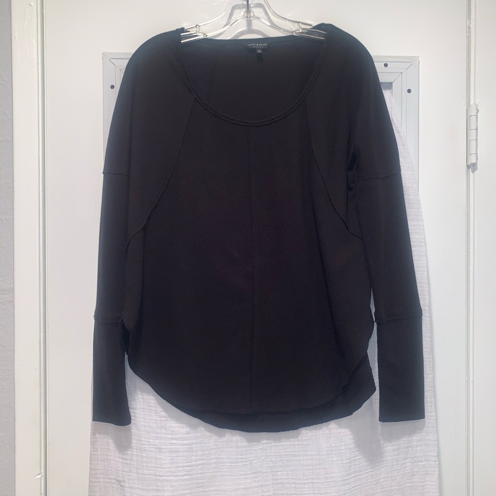 Lucky Brand Black Exposed Seam Thermal Top Size S